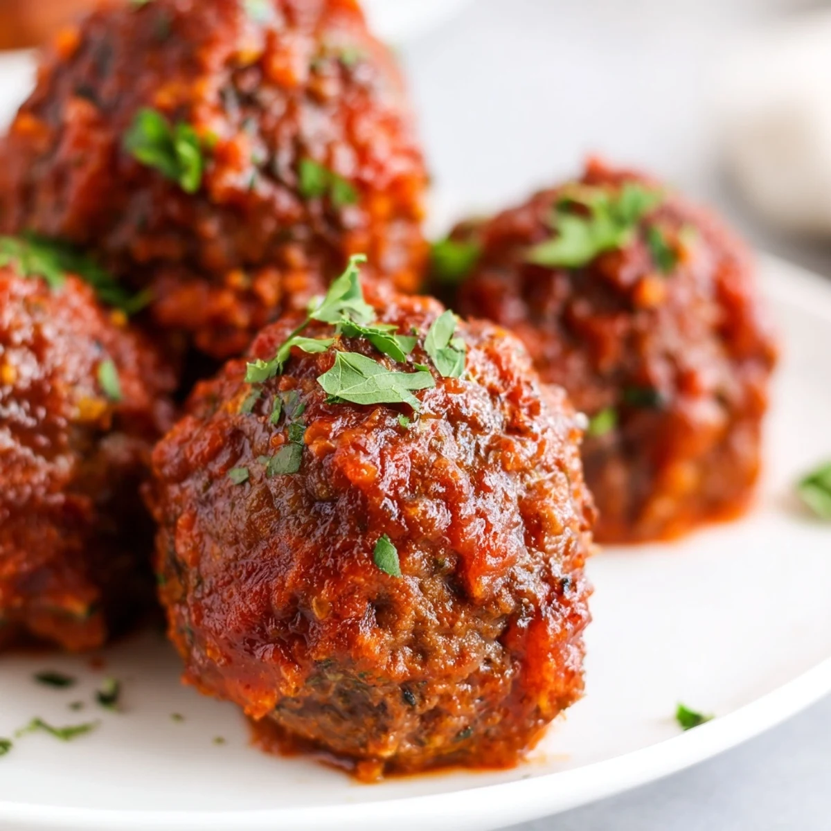 Golden-baked Beef Appetizer Meatballs with a glossy sauce, perfect for easy toothpick serving alongside charcuterie boards at your next gathering.