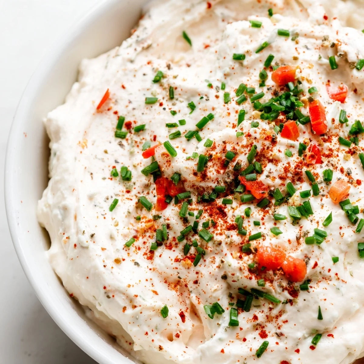 Spoon lifting a creamy serving of Creamy Appetizer Dip from a white bowl, perfect for party snacking.