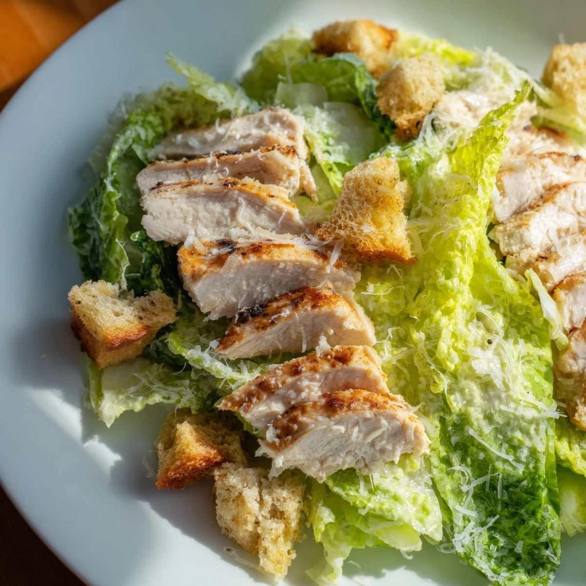 Freshly grated Parmesan and a creamy Caesar dressing coat romaine lettuce in Chicken Caesar Salad with Homemade Croutons.