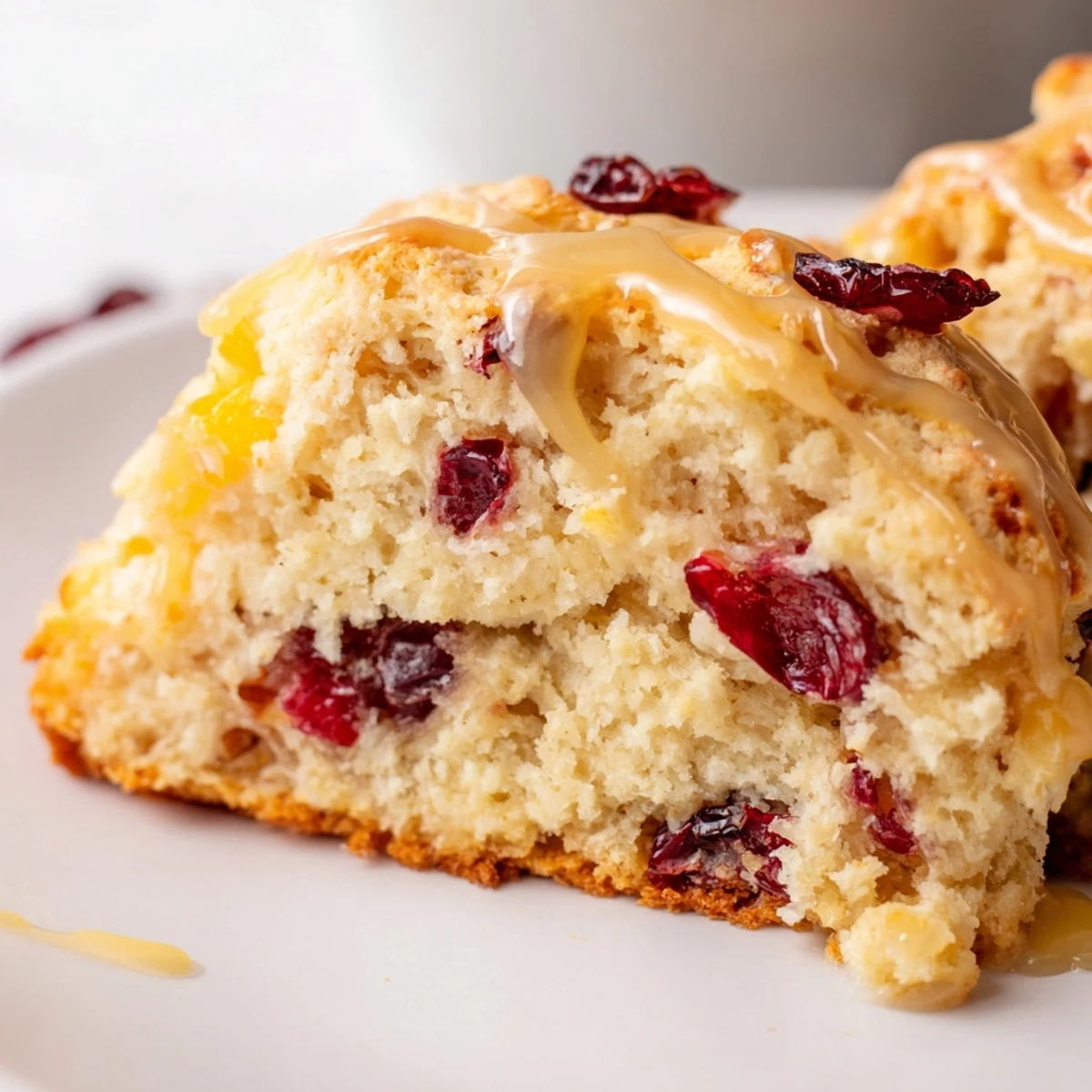 Morning coffee pairing with Cranberry Orange Scones with Sweet Orange Glaze, drizzled topping and buttery crumb visible.