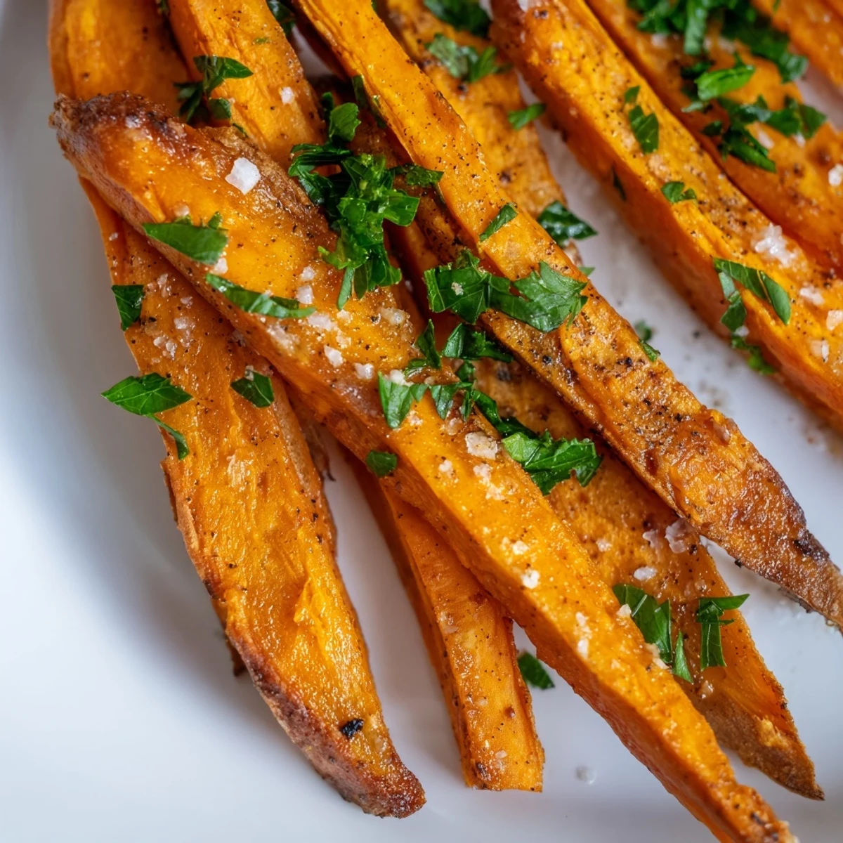Freshly baked sweet potato fries served from a baking sheet, perfect for a healthy side dish