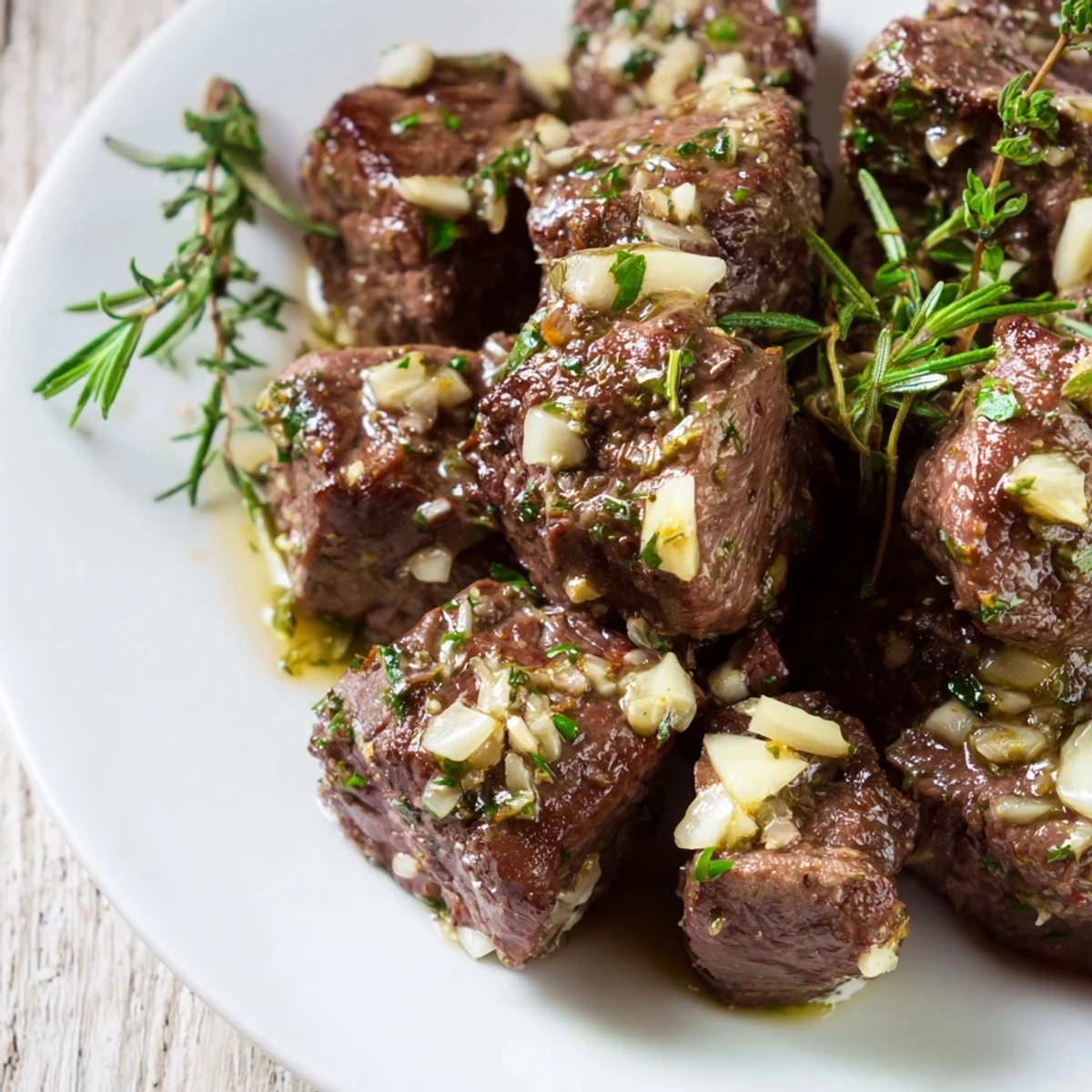 Perfectly cooked Garlic Butter Steak Bites tossed in a rich garlic herb butter sauce, ideal for a quick dinner.