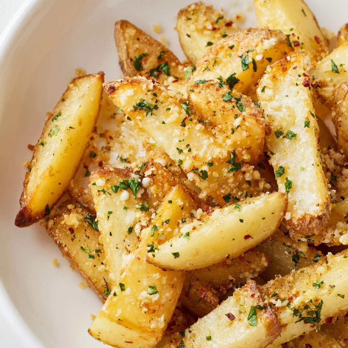 Savory Gridiron Garlic Parmesan Fries are served hot from the oven with fresh parsley and extra Parmesan, ready for dipping in aioli.