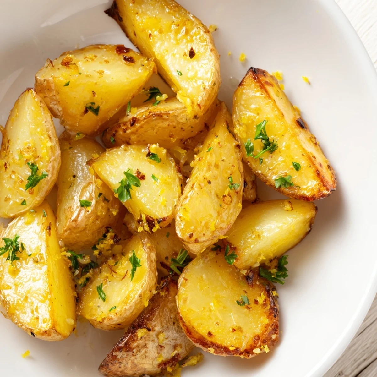Golden, crispy Lemon Garlic Roasted Potatoes tossed with fresh parsley and lemon zest.