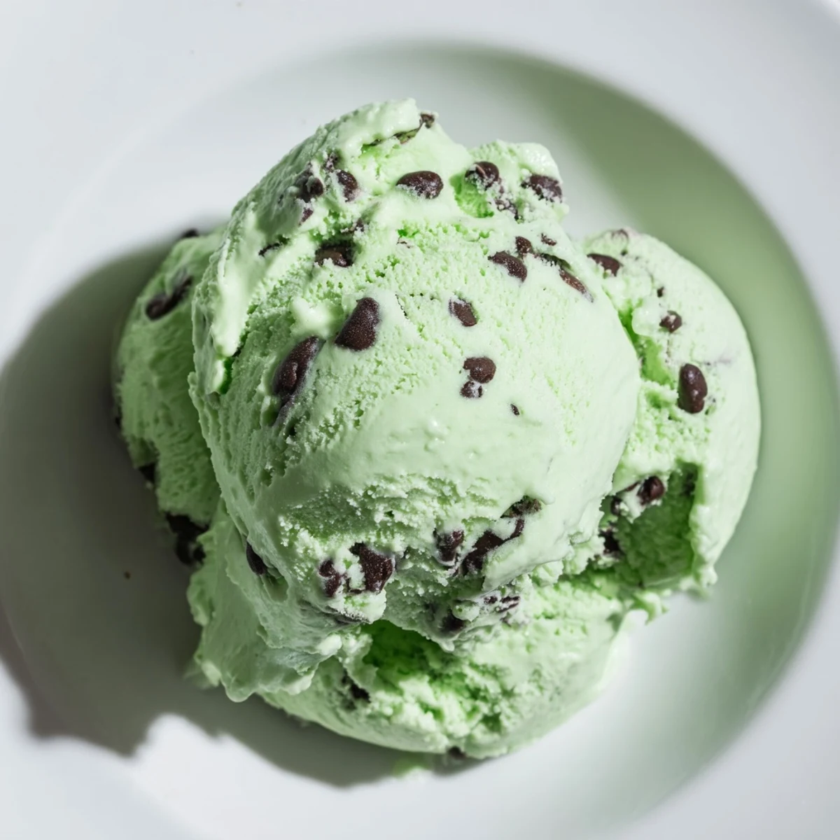 Fresh Green Mint Chip Ice Cream in a rustic bowl, garnished with mint sprigs and chopped dark chocolate.