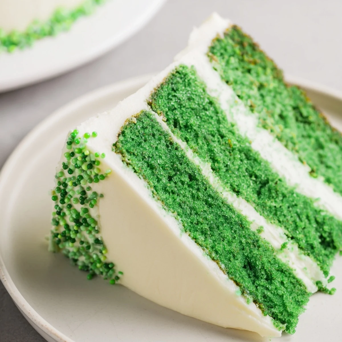 Freshly baked St. Patrick's Day Green Velvet Cake layers showing a moist, tender crumb and vibrant green interior on a wire rack.