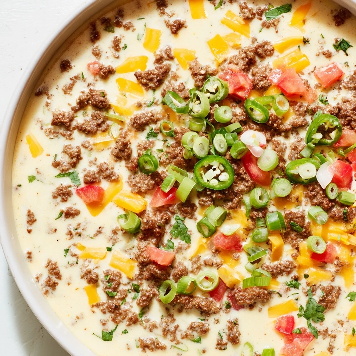 Hearty Touchdown Spicy Beef Queso Dip in a slow cooker, perfect for game day gatherings alongside a platter of crunchy tortilla chips.  
