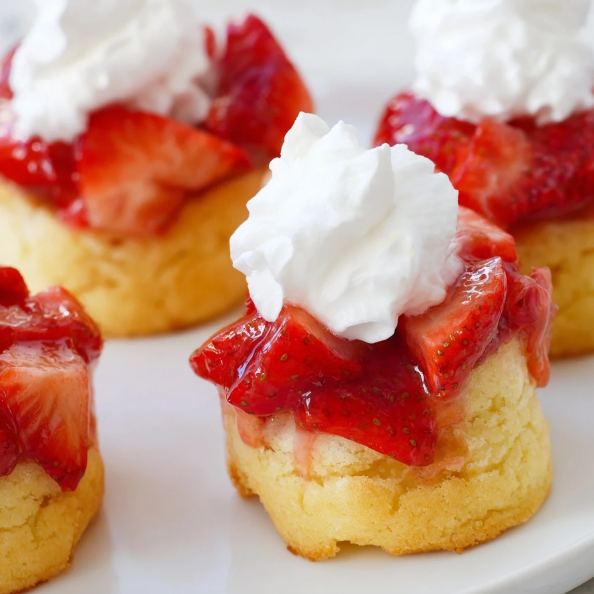 Homemade strawberry shortcake cups with sweet berries and light whipped cream, ideal for a delightful single-serving dessert.