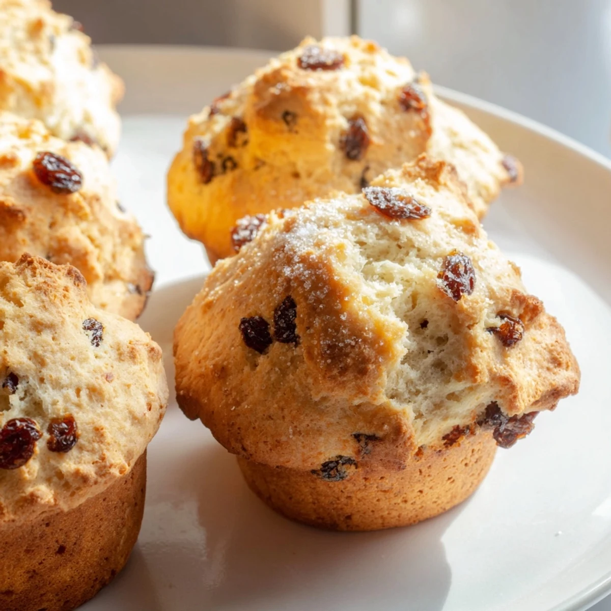 Freshly baked Irish Soda Bread Muffins with Raisins, featuring a tender crumb and golden tops.  
