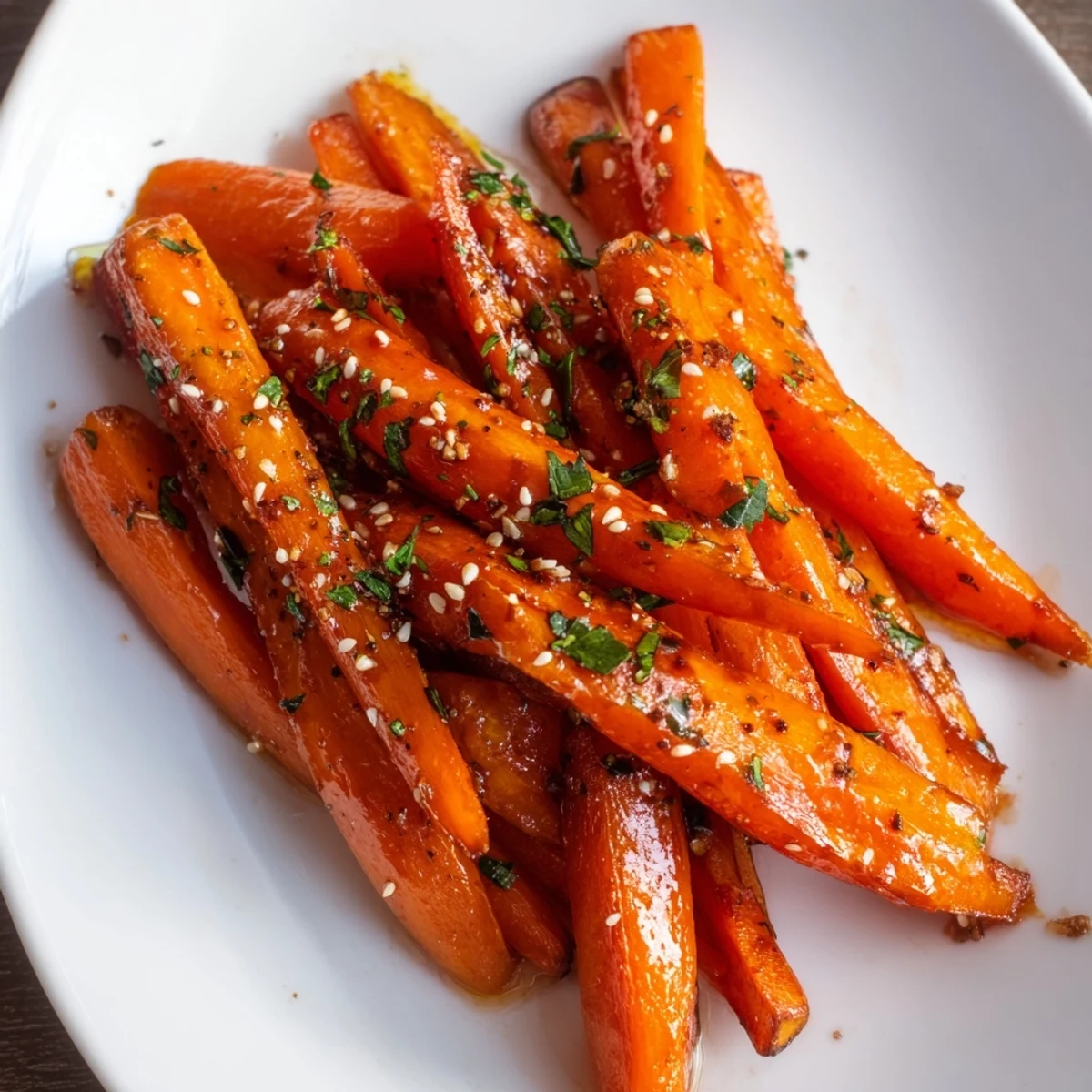 Colorful roasted carrots with maple and cumin, paired with a hearty main course for a complete dinner.