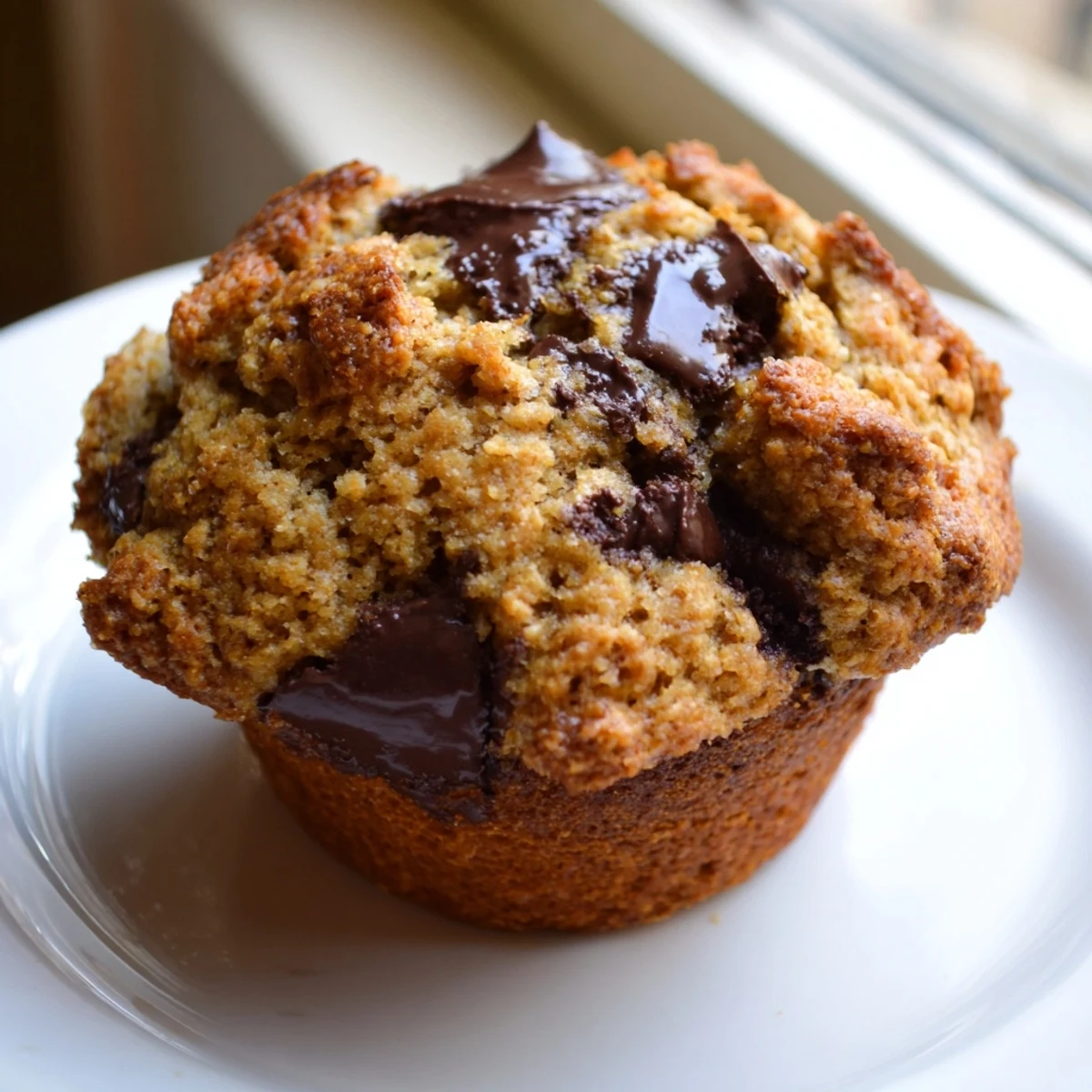 Warm, homemade Chocolate Chip Banana Bread Muffins studded with chocolate chips, ready to enjoy for breakfast.