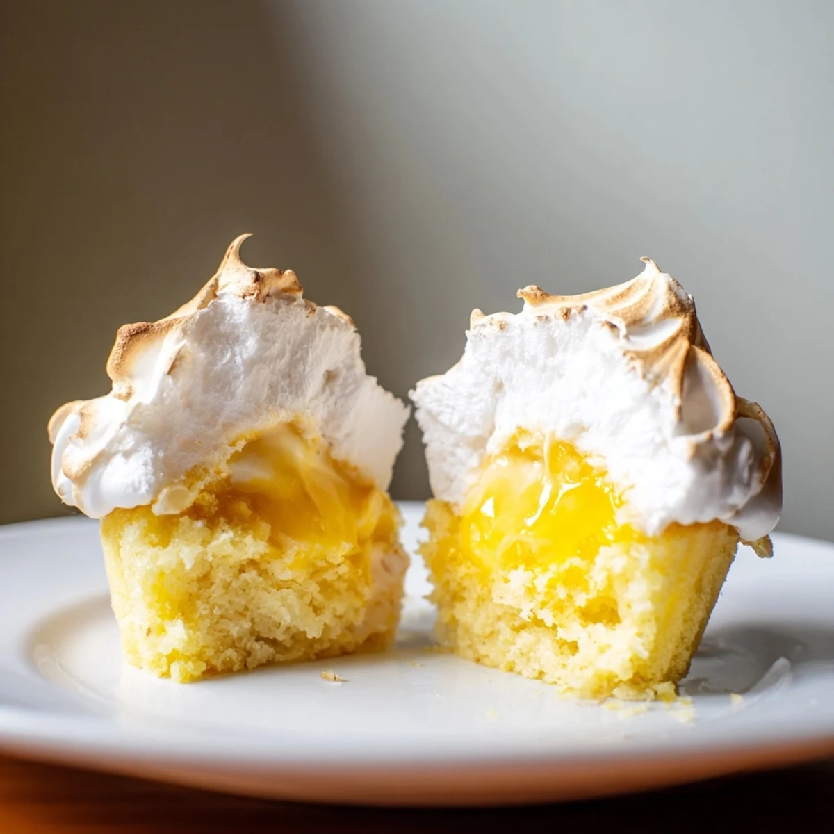 Lemon Meringue Cupcakes sit on a cooling rack with golden toasted peaks and lemon zest garnish.