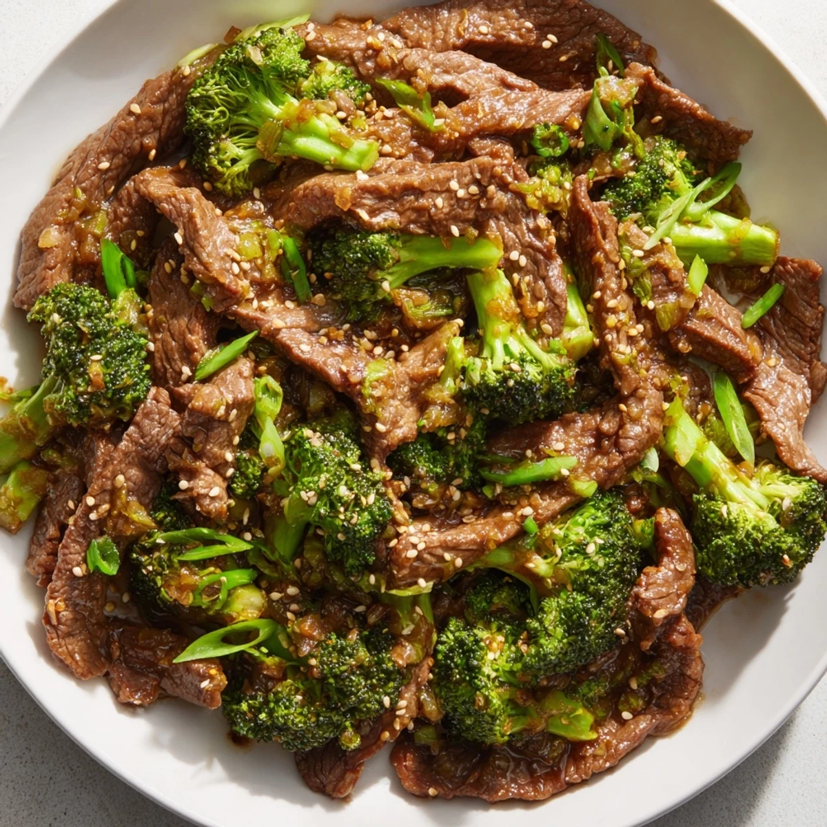 Sizzling Beef and Broccoli Stir Fry with Ginger Soy Sauce features savory ginger and soy aroma, vibrant green broccoli, and juicy beef slices on a plate ready for family-style serving.
