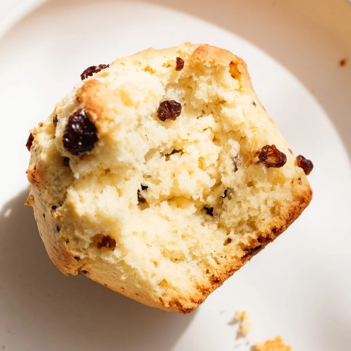 Close-up of Mini Irish Soda Bread Muffins showing a golden crumb and raisins, perfect for snacking or brunch.