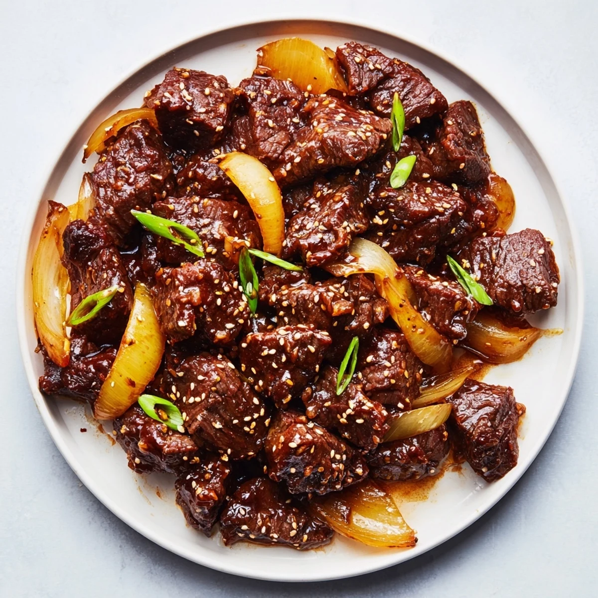 Close-up of tender shredded Crock Pot Korean Beef simmering in a glossy, spicy-sweet sauce in a slow cooker.