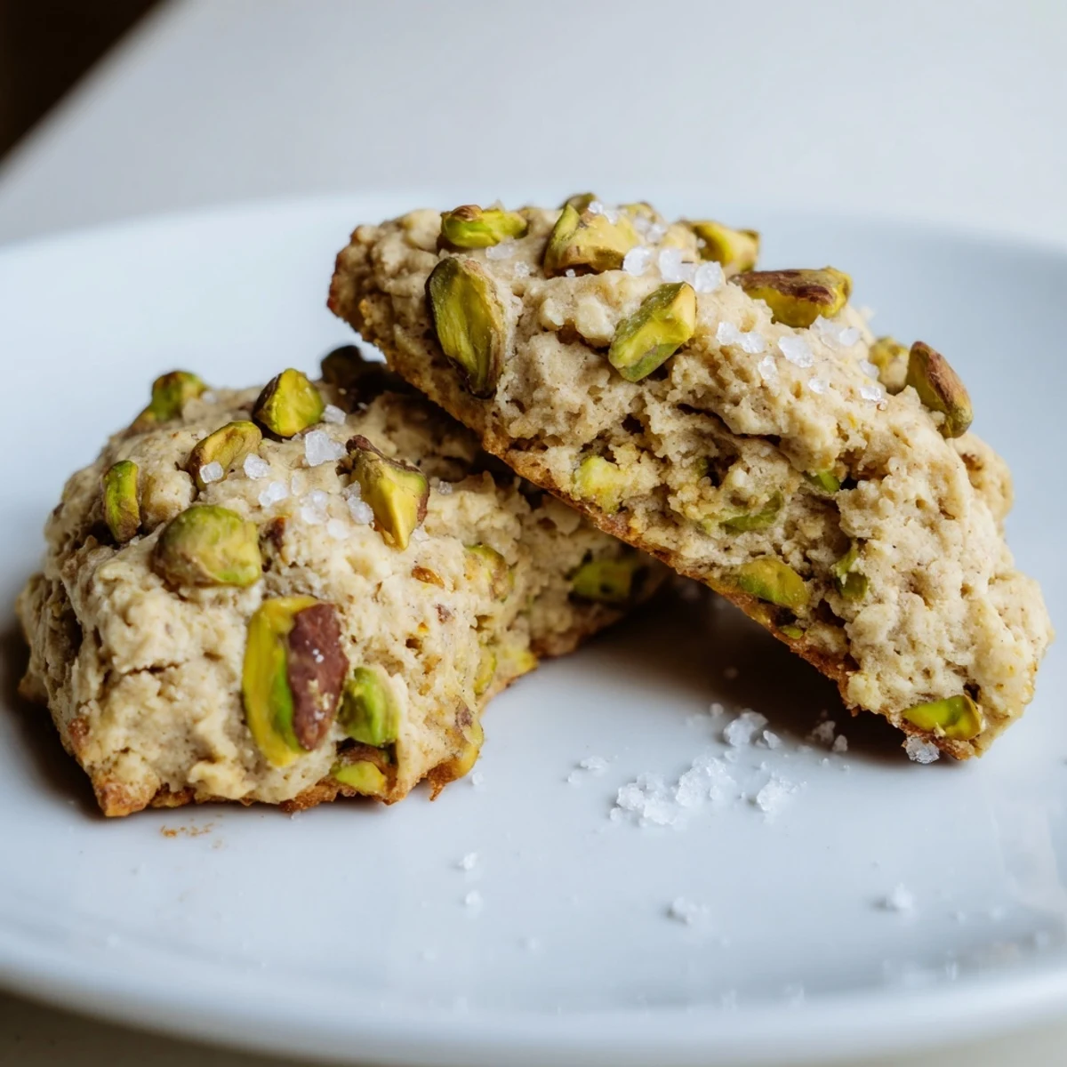 Freshly baked Salted Honey Pistachio Cookies on a wooden board, ready to be enjoyed.