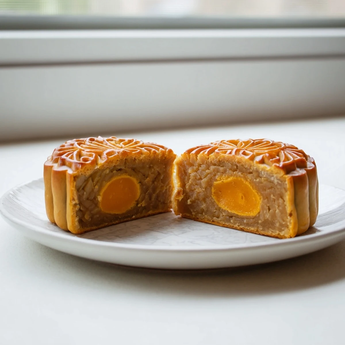Golden baked mooncakes arranged on a tray, ready to be served with hot Chinese tea.