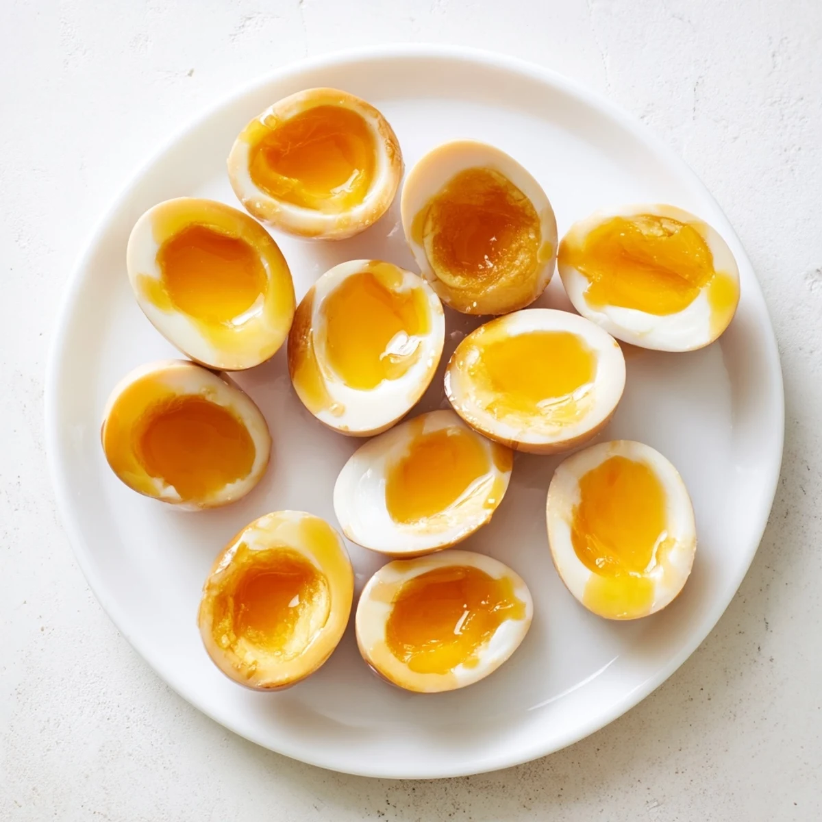 A plate of Ramen Eggs garnished with sesame seeds, ready to be enjoyed as a flavorful snack.