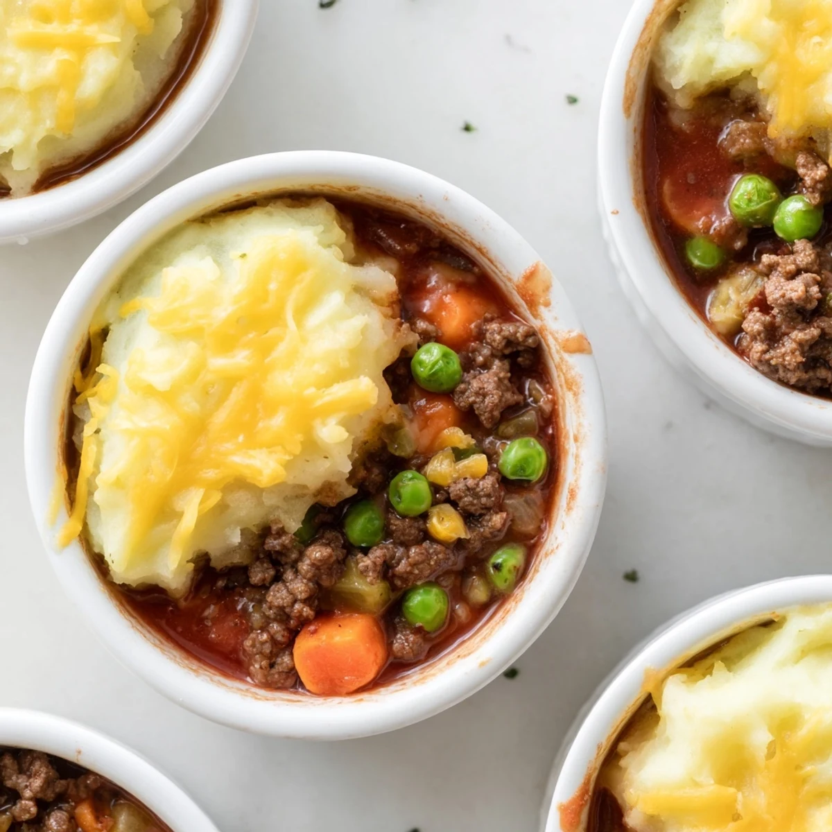 Served Mini Shepherds Pie with a side salad, highlighting the individual portion size perfect for a cozy dinner.