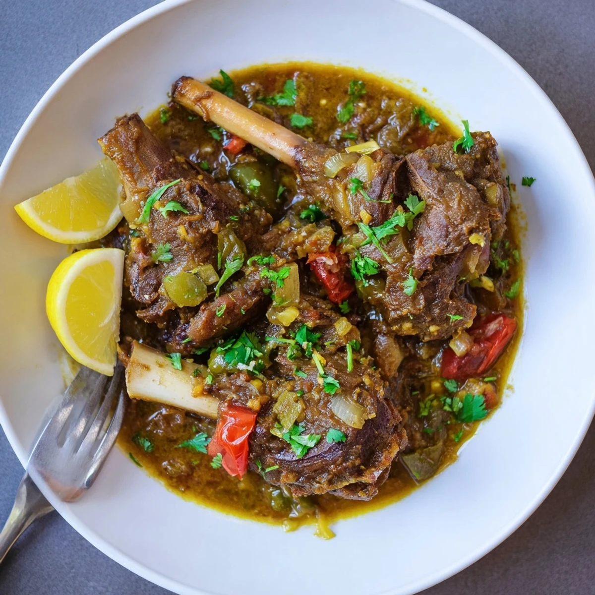 Fork-tender Slow Cooked Indian Lamb Shanks with aromatic spices and a rich, saucy curry, served over fluffy basmati rice for a comforting meal.