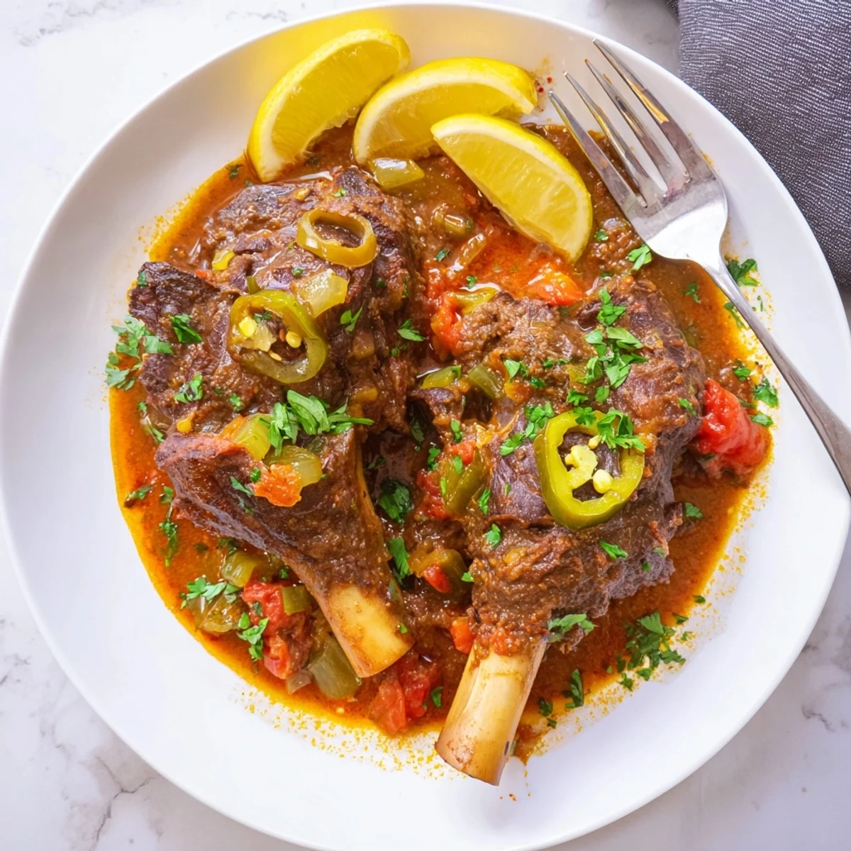 Hearty Slow Cooked Indian Lamb Shanks in a Dutch oven, slow-braised until fall-off-the-bone, surrounded by tender onions and warm Indian spices.