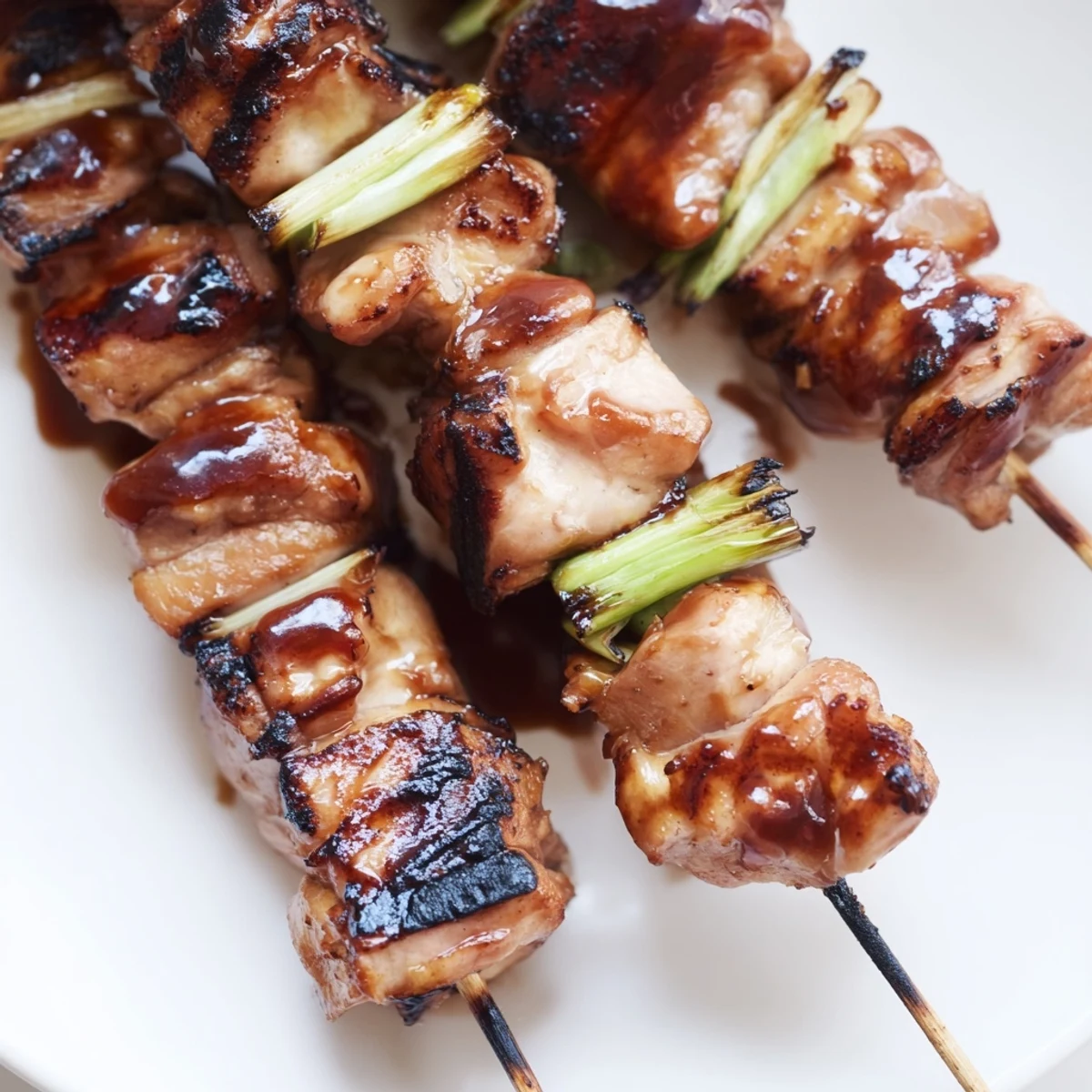Juicy Japanese Chicken Yakitori skewers, glistening with sweet and savory glaze, ready to serve alongside cold Japanese beer.