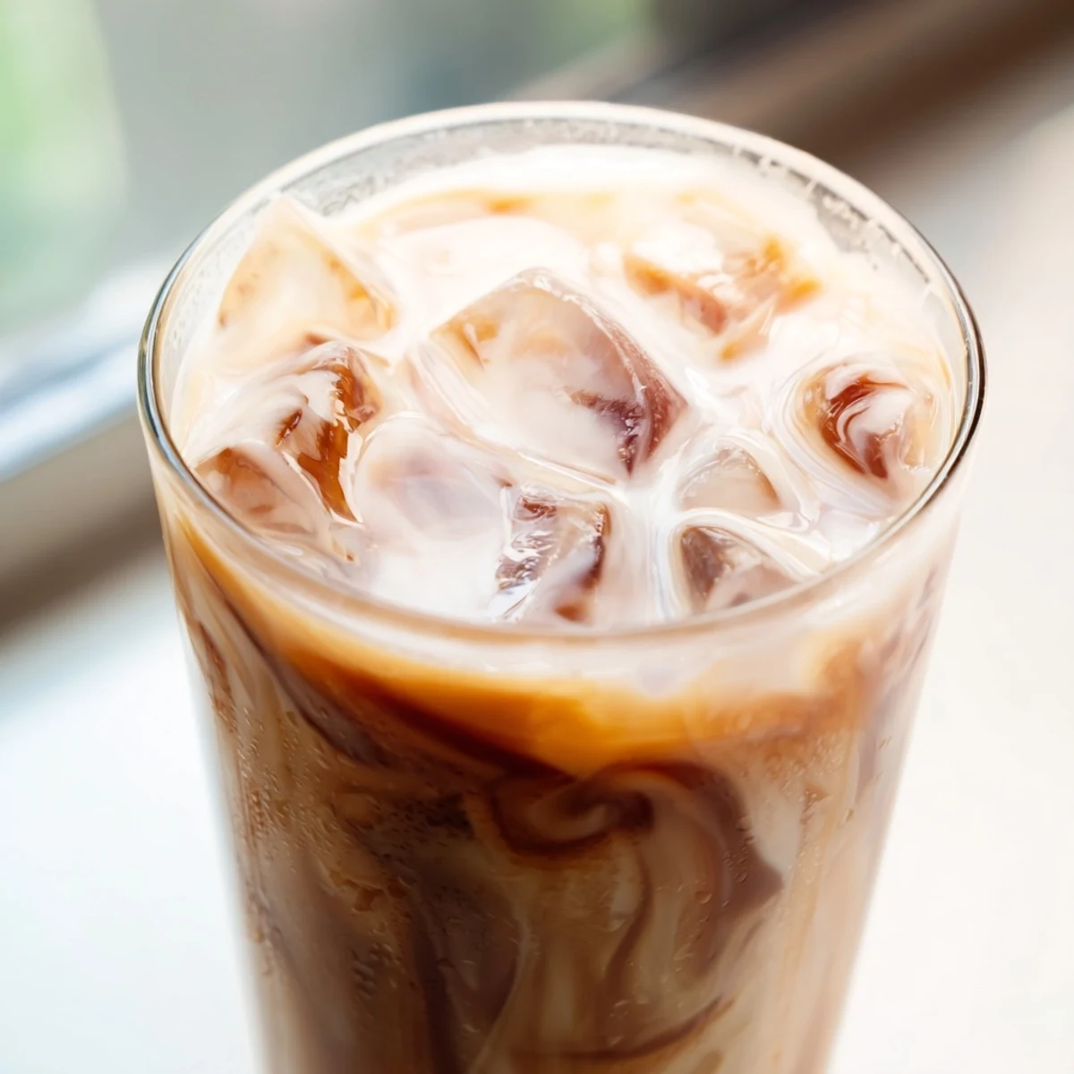 Refreshing Okinawa milk tea beverage with roasted brown sugar notes served over crushed ice