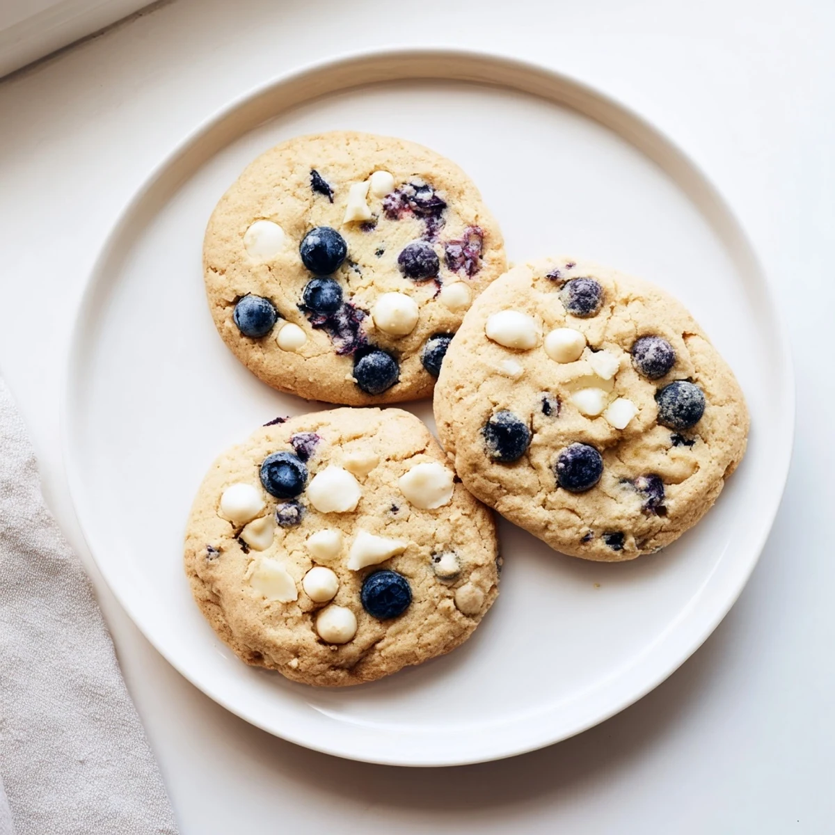 Golden chewy lemon blueberry cookies with fresh blueberry speckles and soft slightly underbaked centers