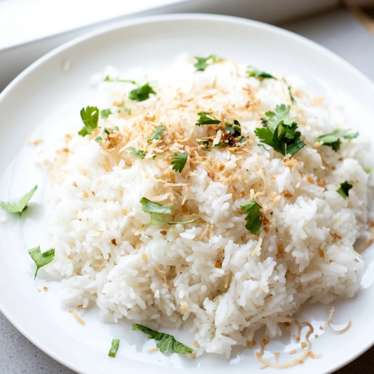 White jasmine coconut rice steamed to perfection in a saucepan with rich coconut milk