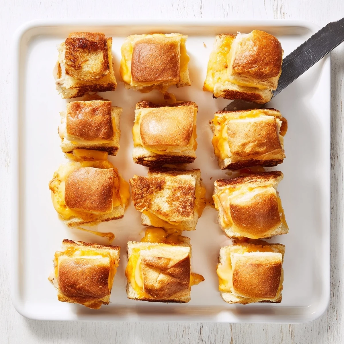 Gooey cheddar cheese stuffed Hawaiian roll sliders brushed with butter and baked to perfection