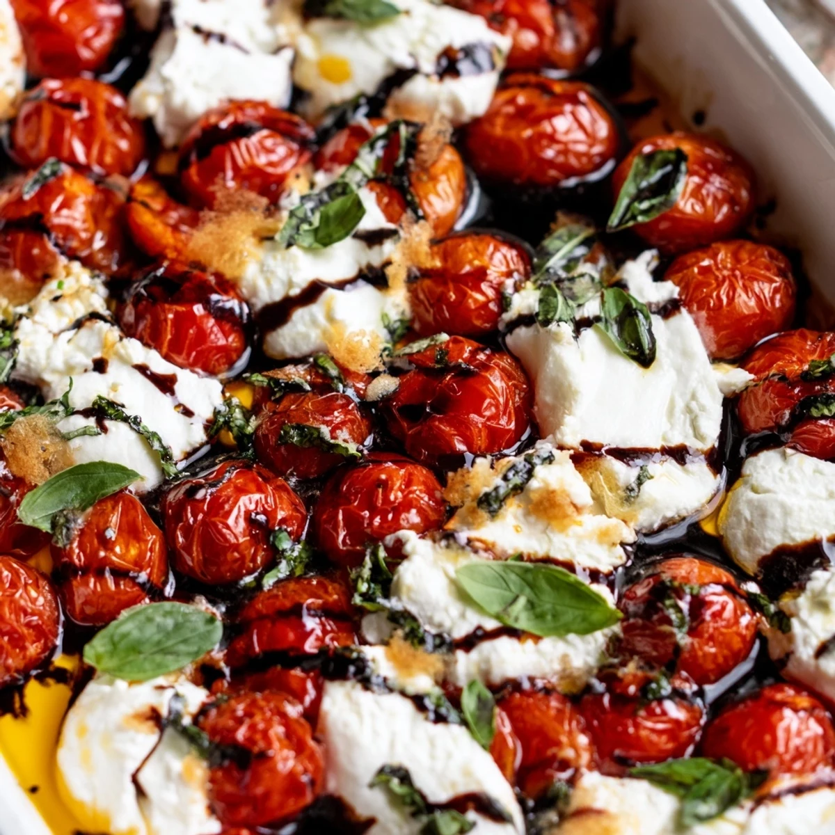 Warm Italian roasted tomato burrata cheese dip served with crusty bread for appetizer sharing