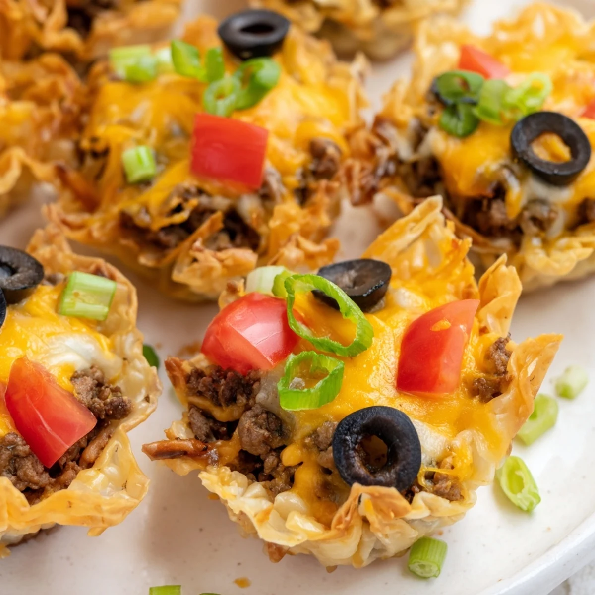 Golden baked Taco Ranch Bites topped with melted cheddar and fresh green onions