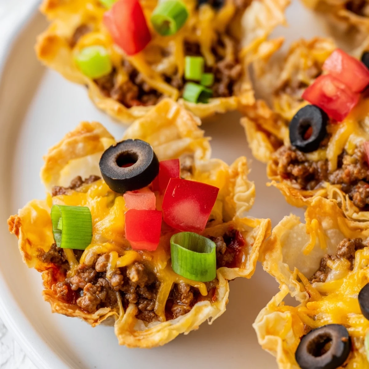Crispy appetizer cups filled with seasoned beef and creamy ranch mixture