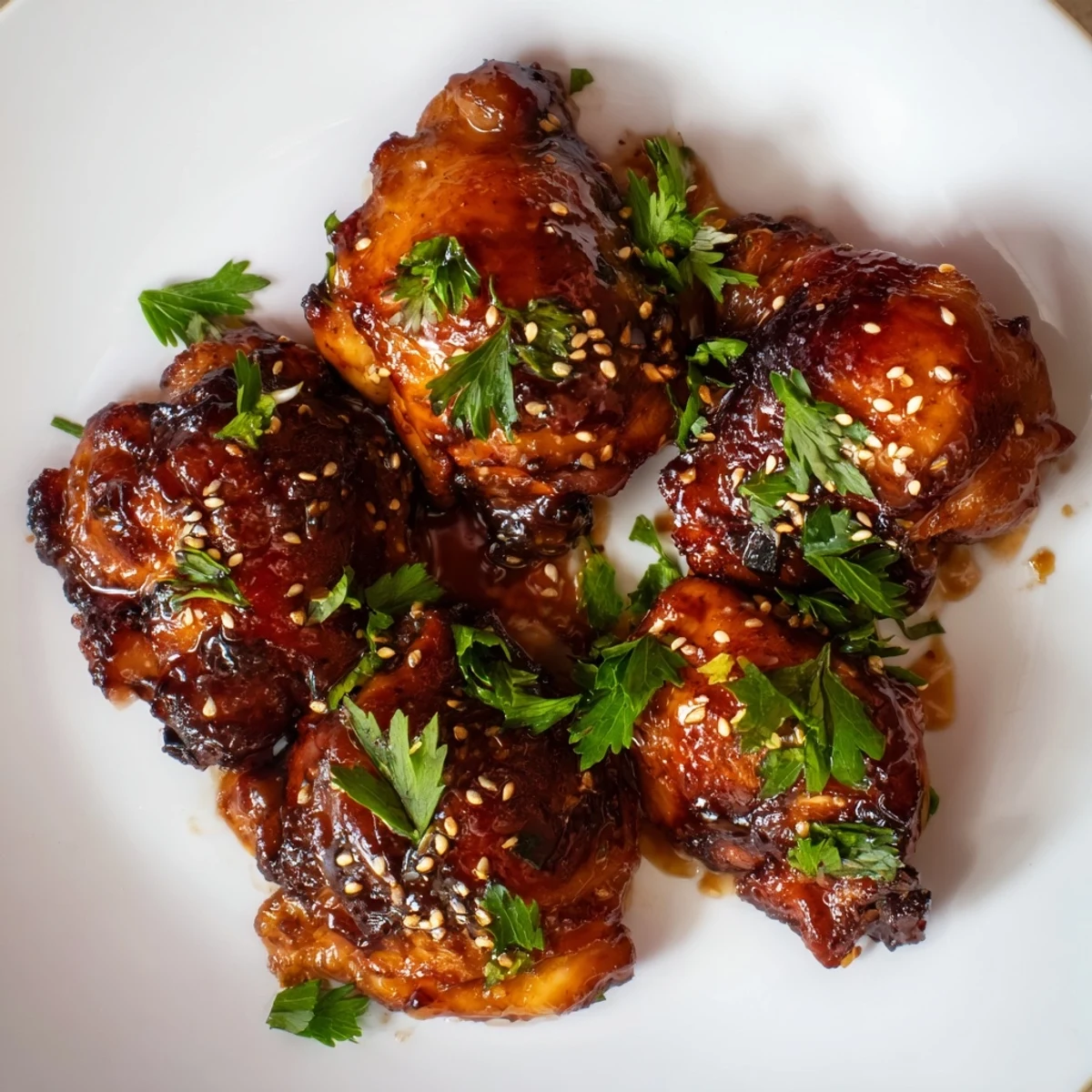 Weeknight dinner plate featuring seared honey garlic chicken and crispy roasted sweet potato wedges