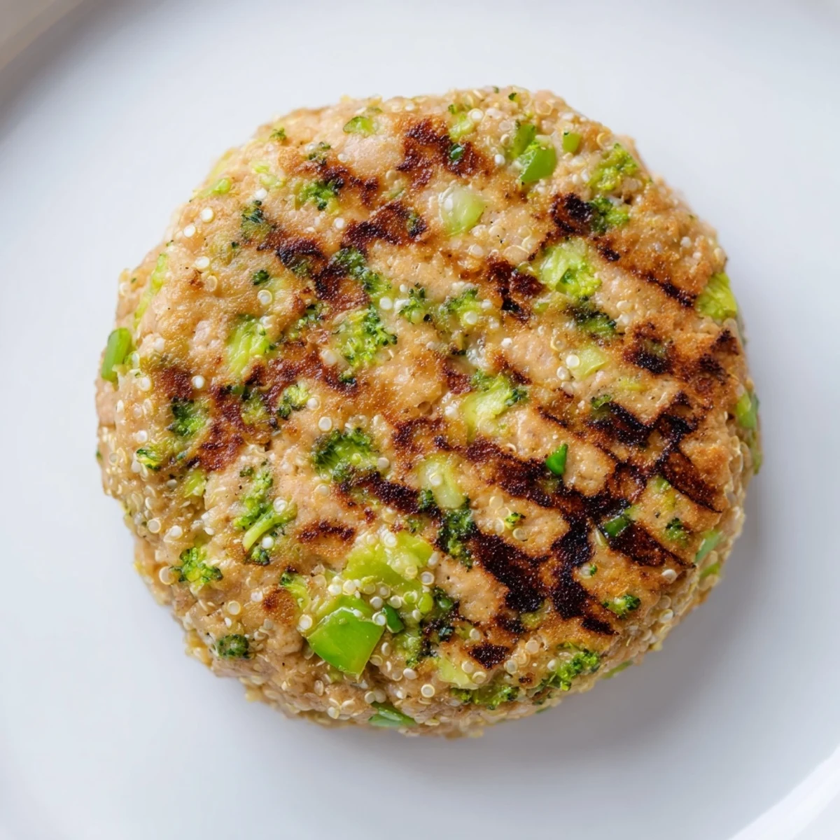 Protein-packed turkey broccoli quinoa patties pan-fried to perfection with visible herb specks and savory texture
