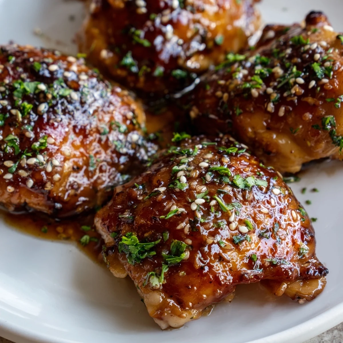 Tender chicken pieces coated in sticky honey garlic sauce arranged with crispy seasoned sweet potatoes for a wholesome dinner