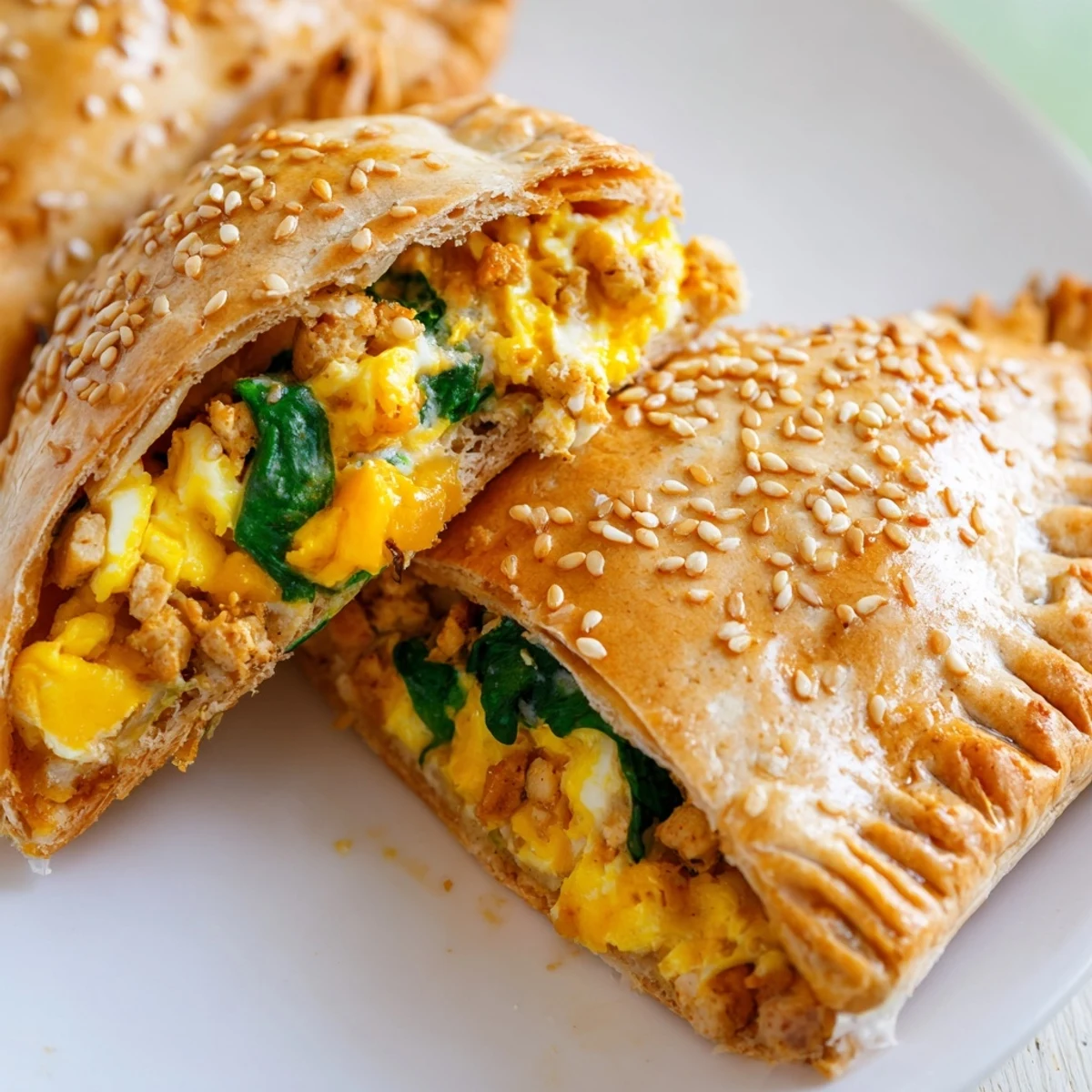 Handheld high protein breakfast hot pockets with fluffy whole wheat crust and savory turkey egg center