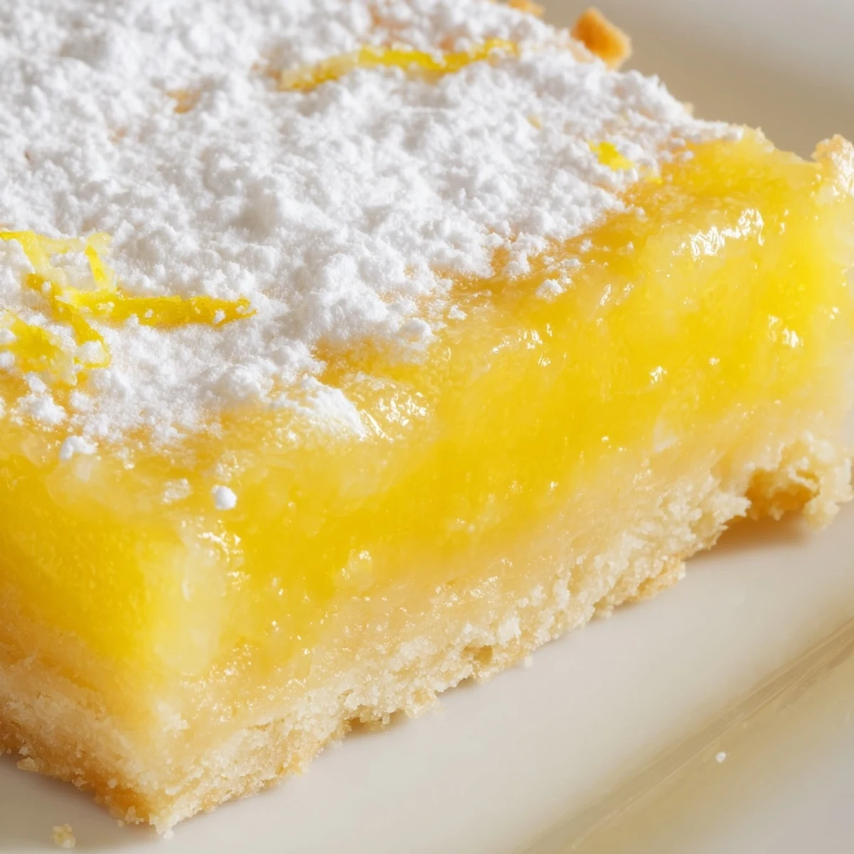 Classic lemon bars dusted with powdered sugar arranged on a vintage ceramic platter