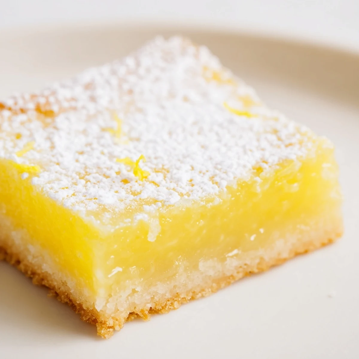 Tangy lemon bar squares with buttery shortbread crust cut on a wooden cutting board