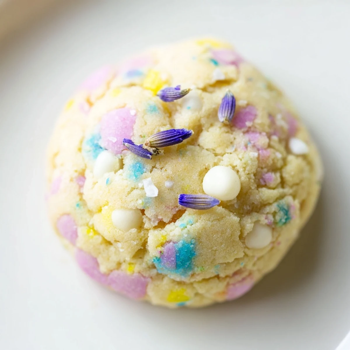 Spring Blossom Cookies topped with pastel sprinkles on a rustic white serving plate