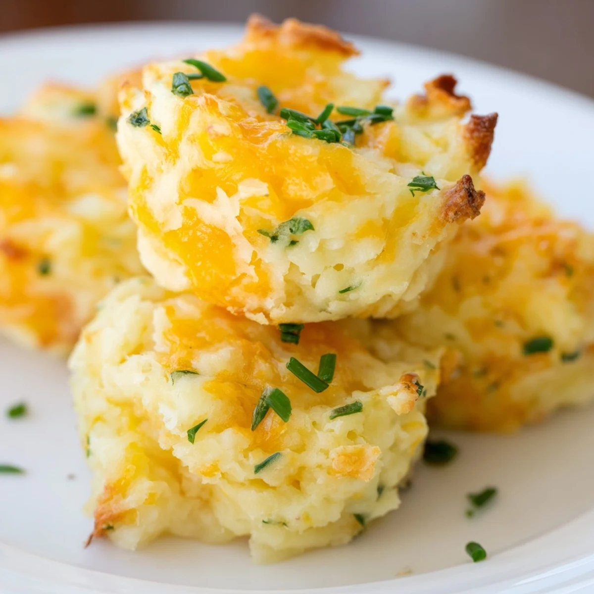 Creamy Mashed Potato Cheese Puffs served warm on a rustic white plate