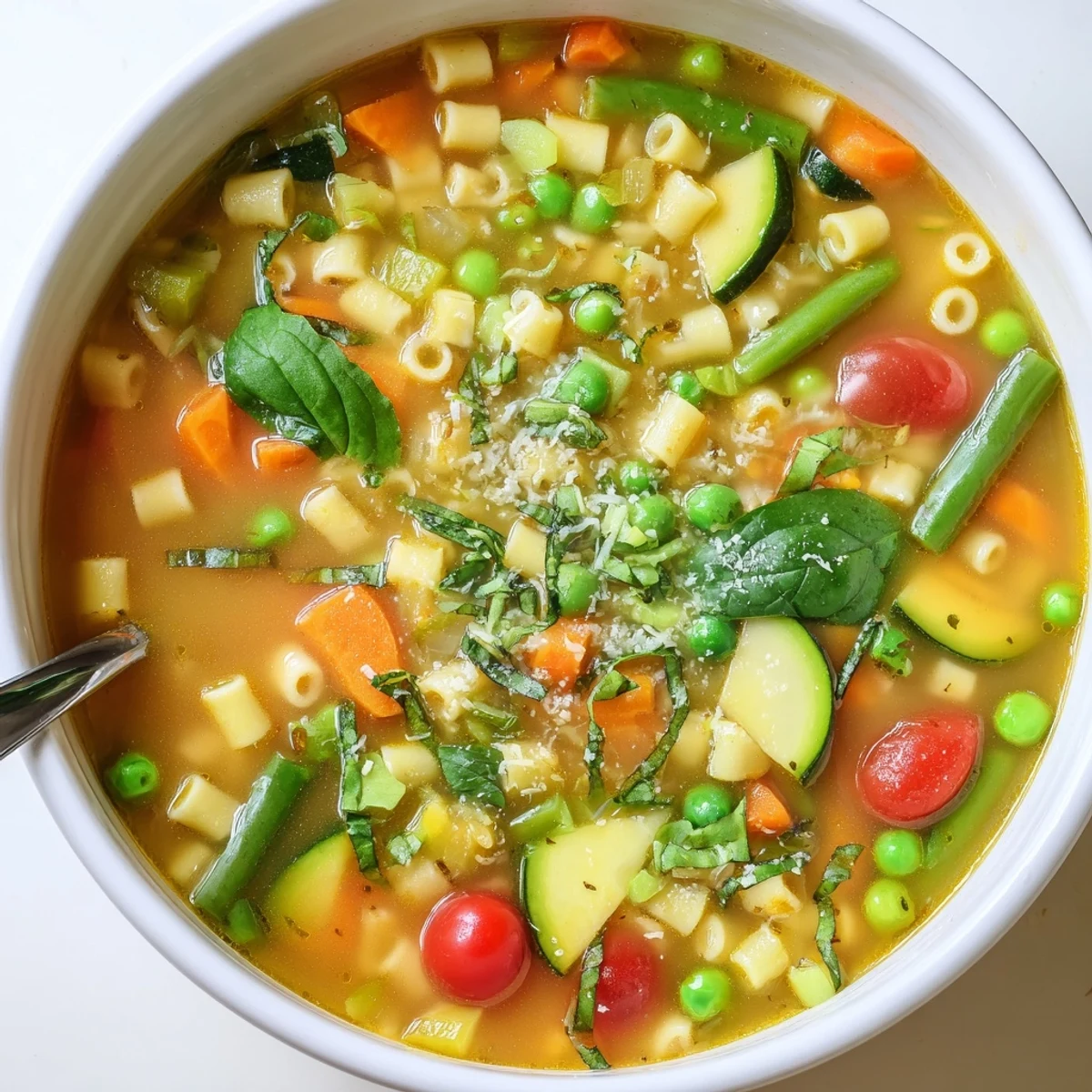 Spring Minestrone Soup Recipe steaming in bowls, vibrant vegetables and fresh herbs.