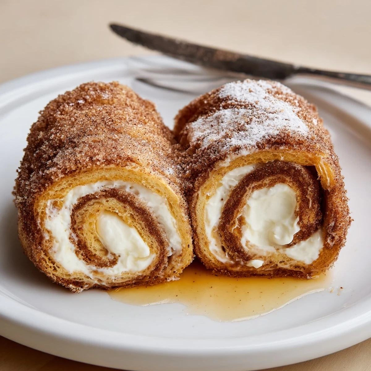 Cinnamon Roll French Toast Roll Ups with golden cinnamon-sugar crust and cream cheese filling