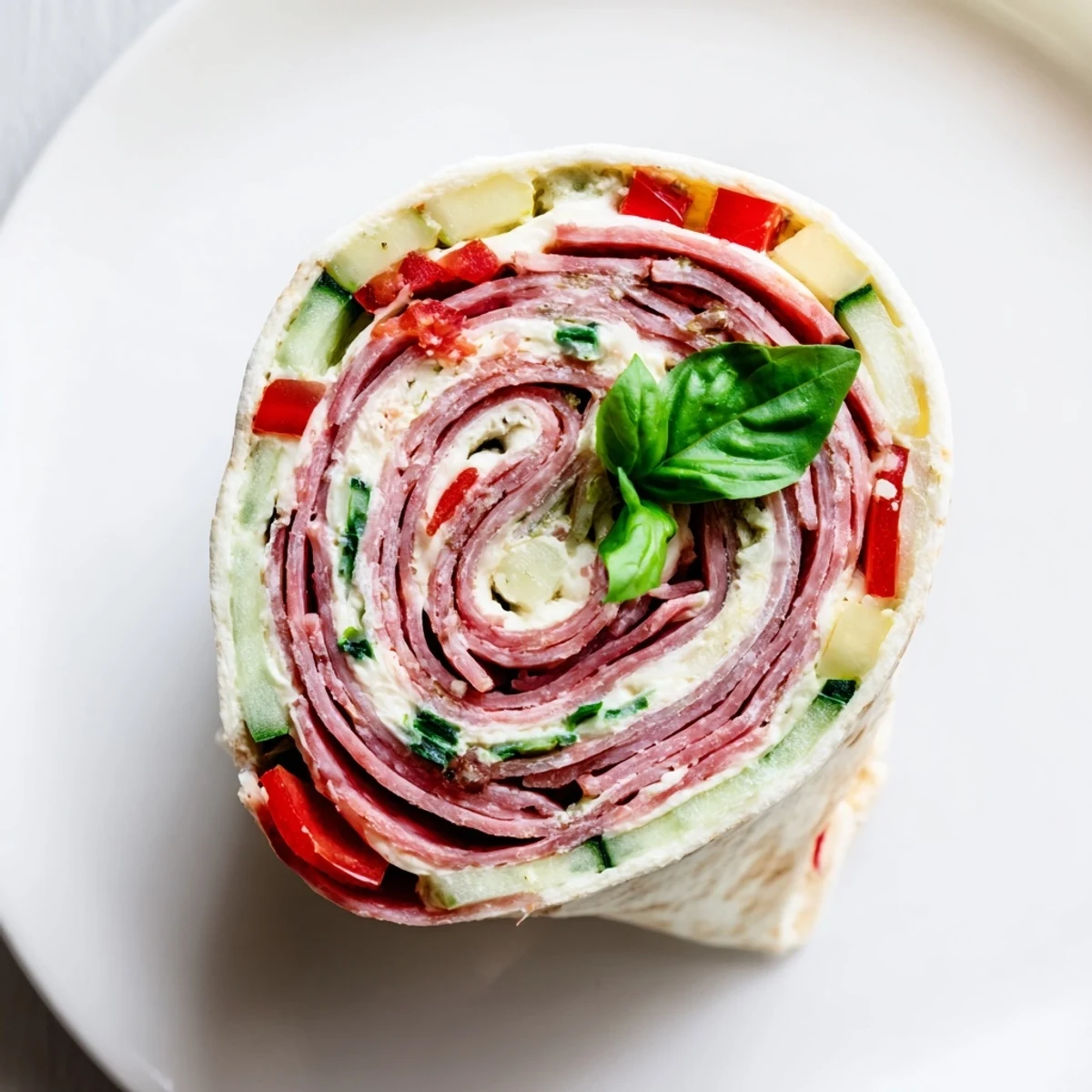 Italian Pinwheel Sandwiches arranged on platter, colorful filling, creamy pesto aroma  