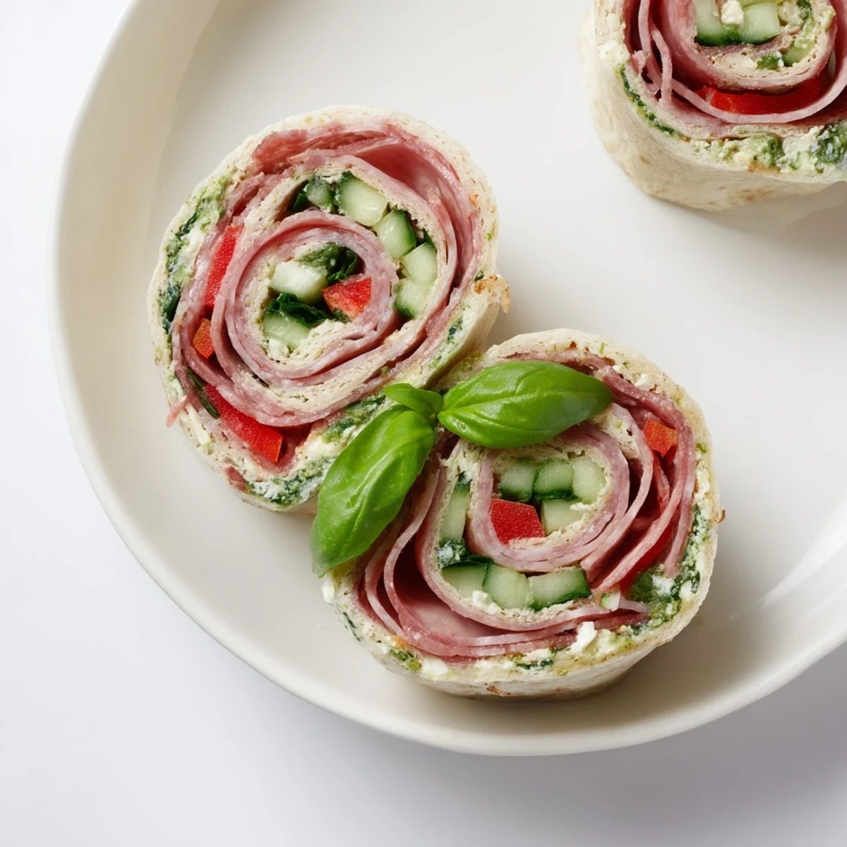 Party ready Italian Pinwheel Sandwiches with salami, provolone, and crunchy bell pepper