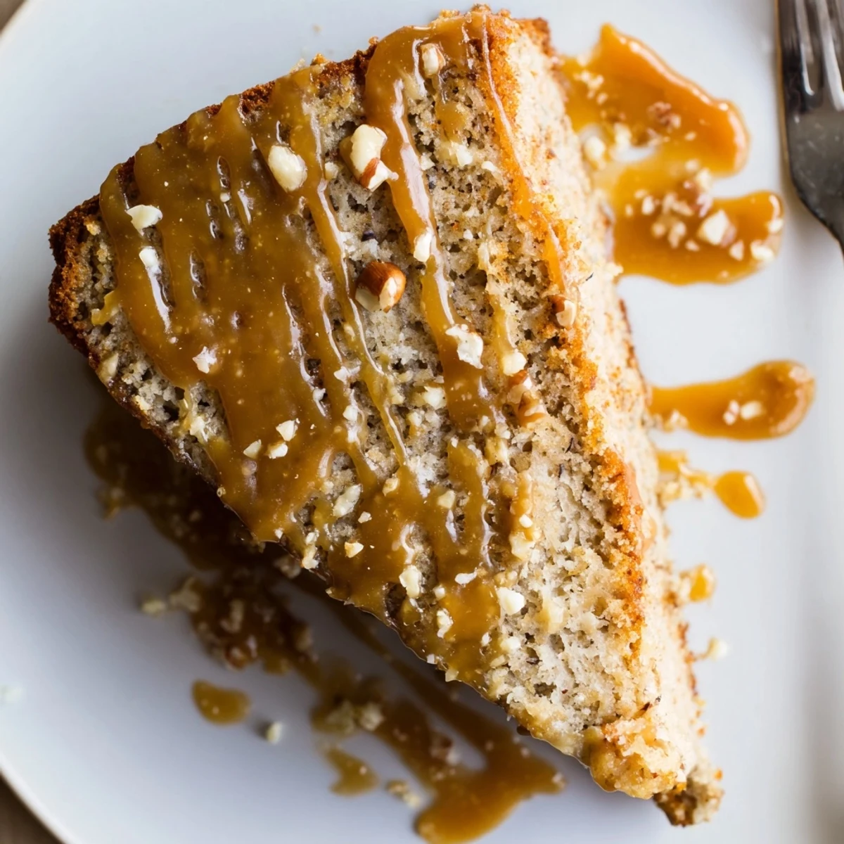 Warm Salted Caramel Brown Butter Banana Cake on wire rack, nutty aroma