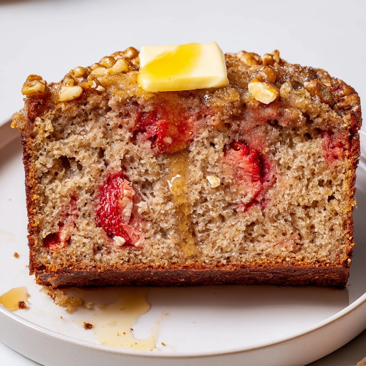 Moist, fragrant Strawberry Banana Bread Recipe cooling on wire rack, sliced