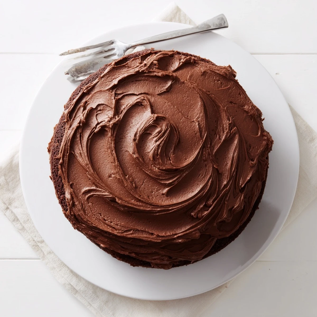 Decadent Matilda chocolate cake with smooth chocolate frosting and signature swooped design