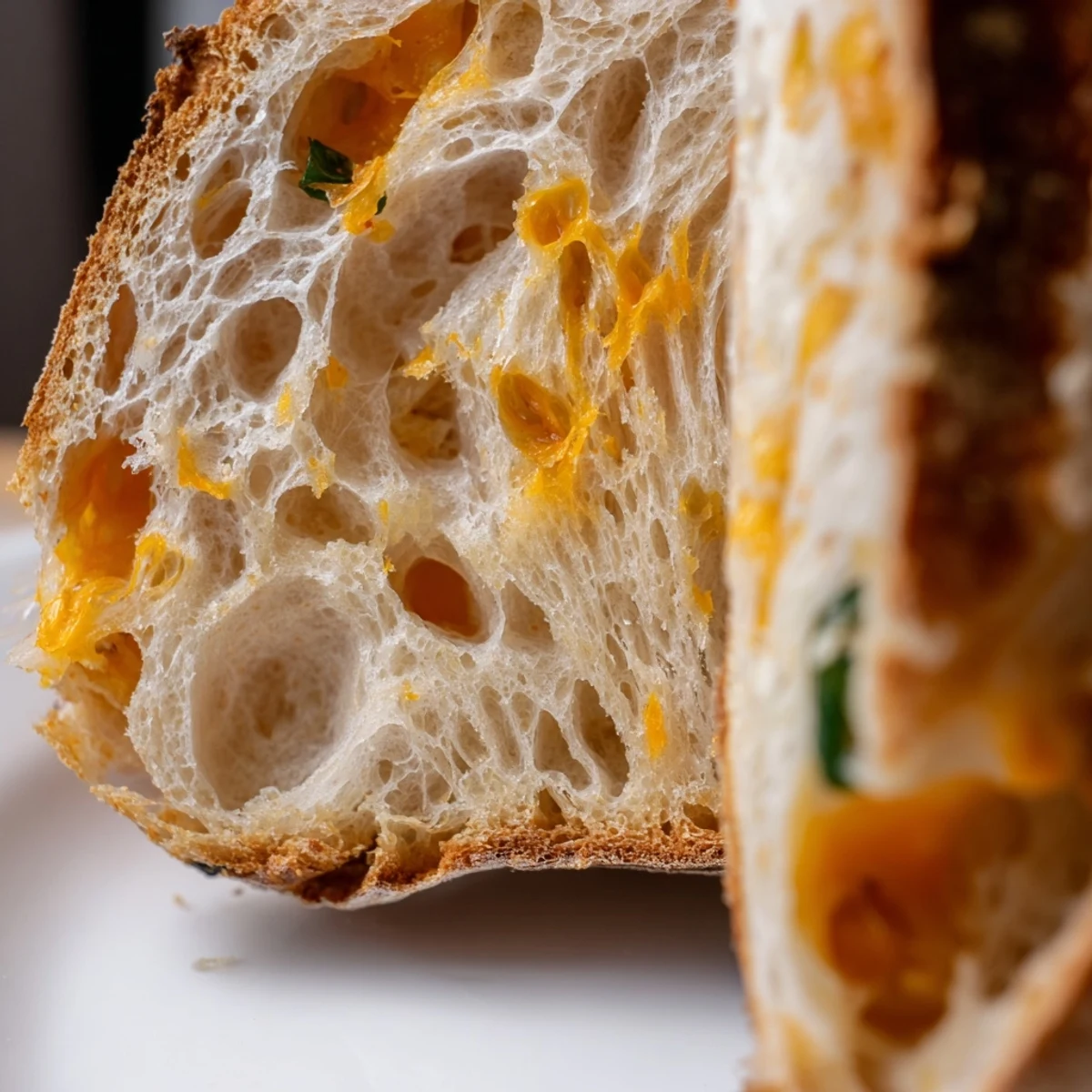 Golden crusty jalapeno cheddar sourdough bread loaf with visible melted cheese and pepper slices