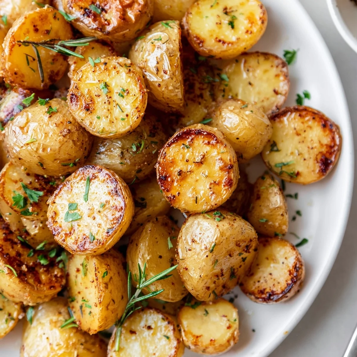 Crispy Oven Roasted Baby Potatoes glistening with olive oil, tender inside  